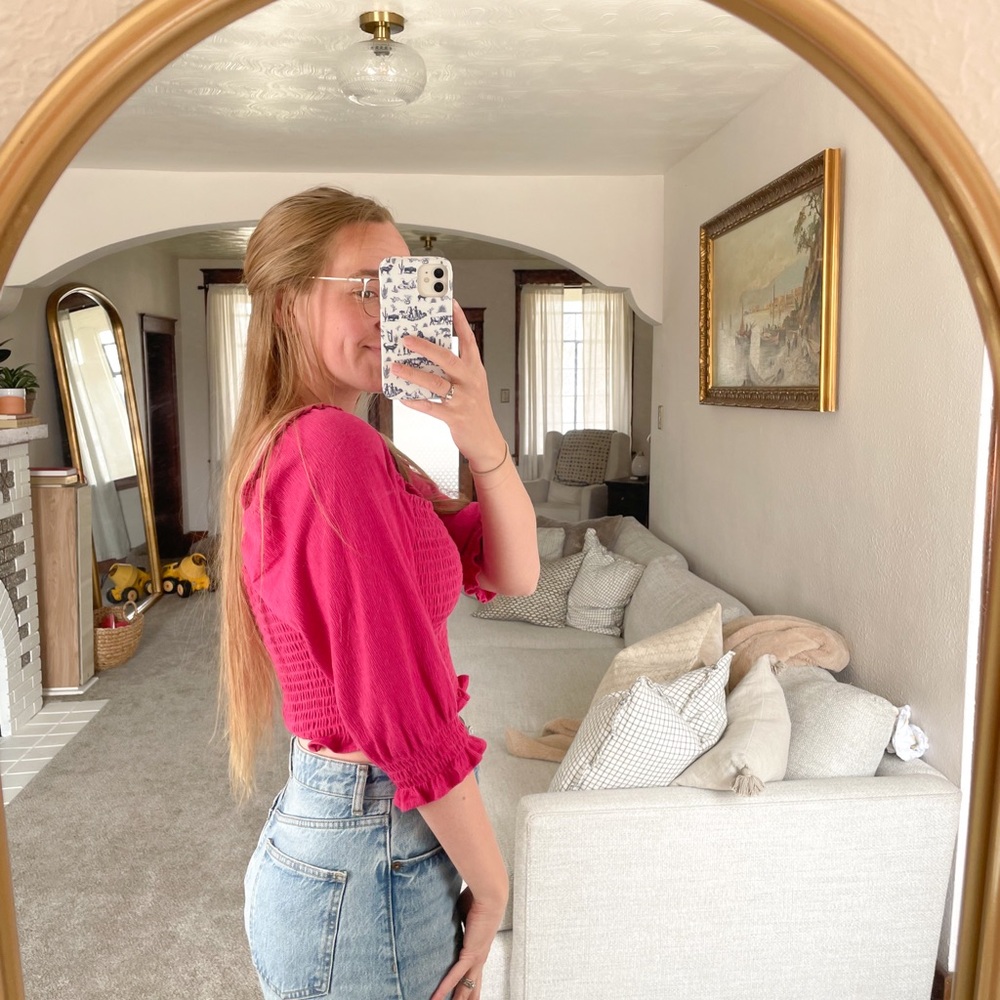 Free People Hot Pink Smocked Top - Picture 2 of 5